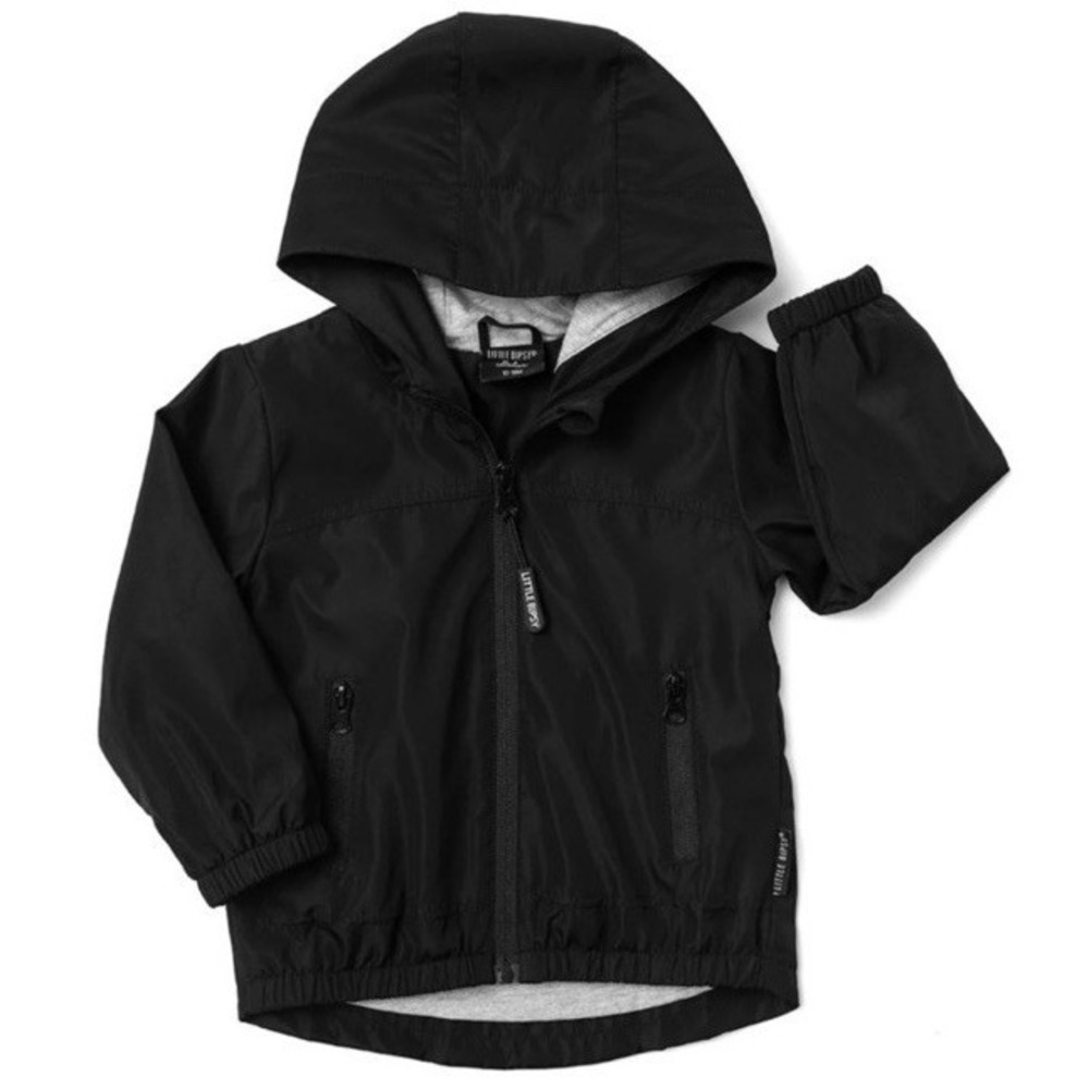 Little Bipsy Windbreaker Jacket 0-3M Black Hooded Zip Up Baby NWT